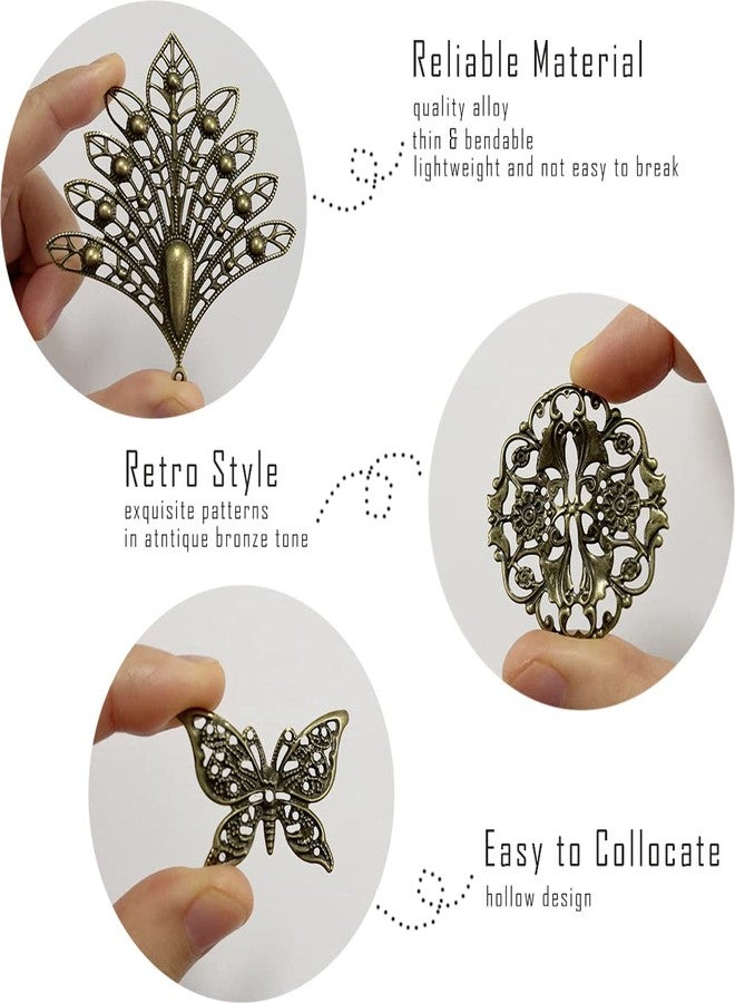 metulip 120Pcs Filigree Connectors Antique Bronze Tibetan Metal Filigree Charms Pendants Links Vintage Filigree Embellishments for Jewelry Making Earrings Hairpin Necklace DIY Craft - Image 3