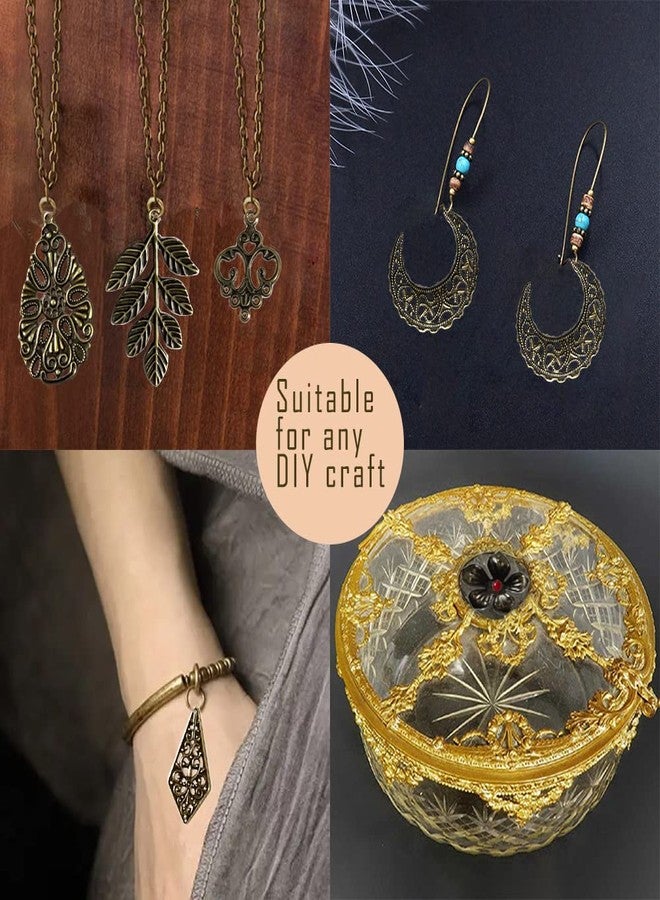 metulip 120Pcs Filigree Connectors Antique Bronze Tibetan Metal Filigree Charms Pendants Links Vintage Filigree Embellishments for Jewelry Making Earrings Hairpin Necklace DIY Craft - Image 5