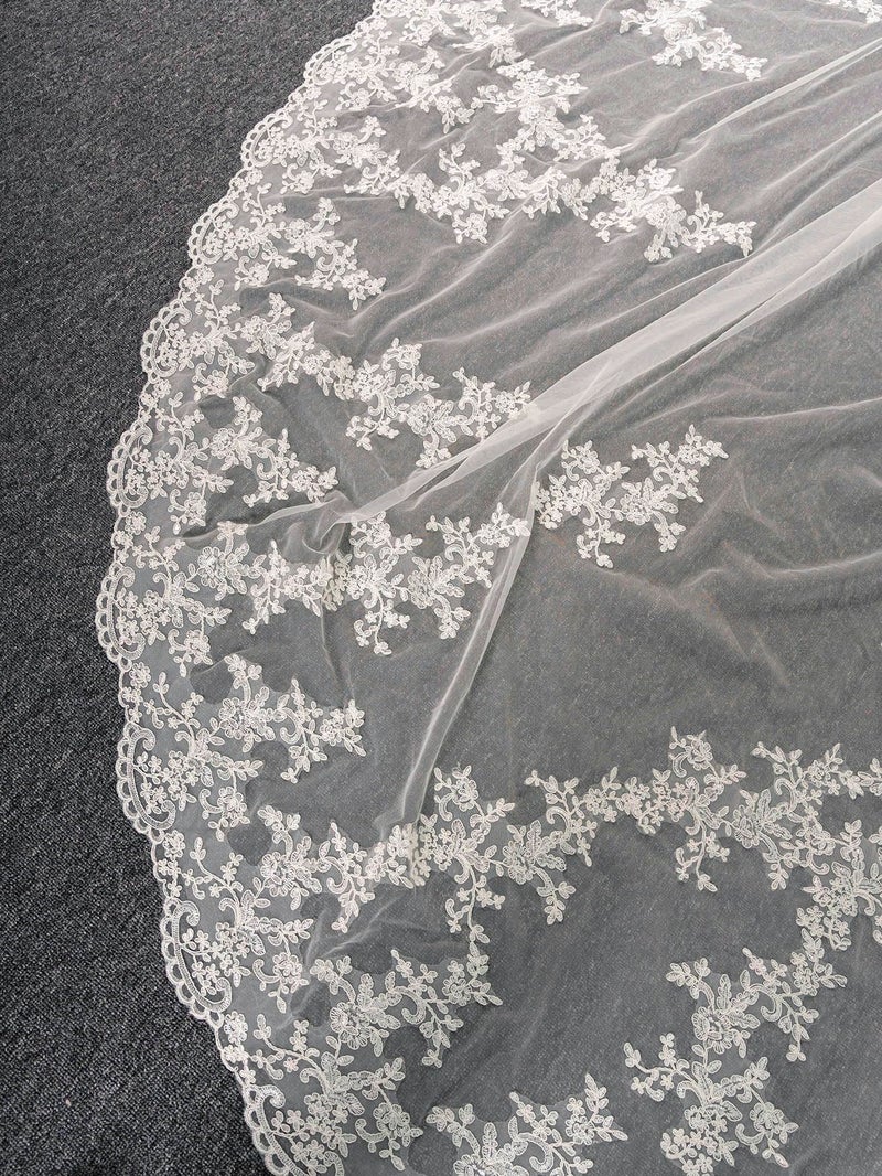 AiberLisha Royal Length 3.5M Lace Wedding Bridal Veil with Metal Comb Ivory - Image 3