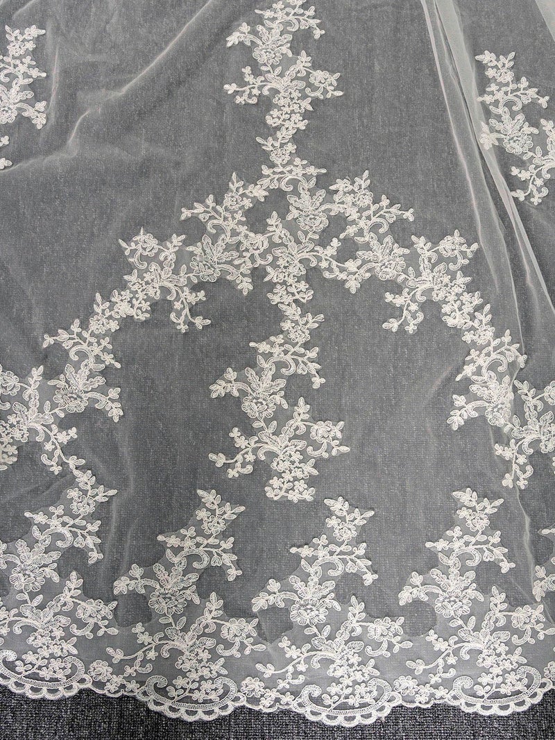 AiberLisha Royal Length 3.5M Lace Wedding Bridal Veil with Metal Comb Ivory - Image 4
