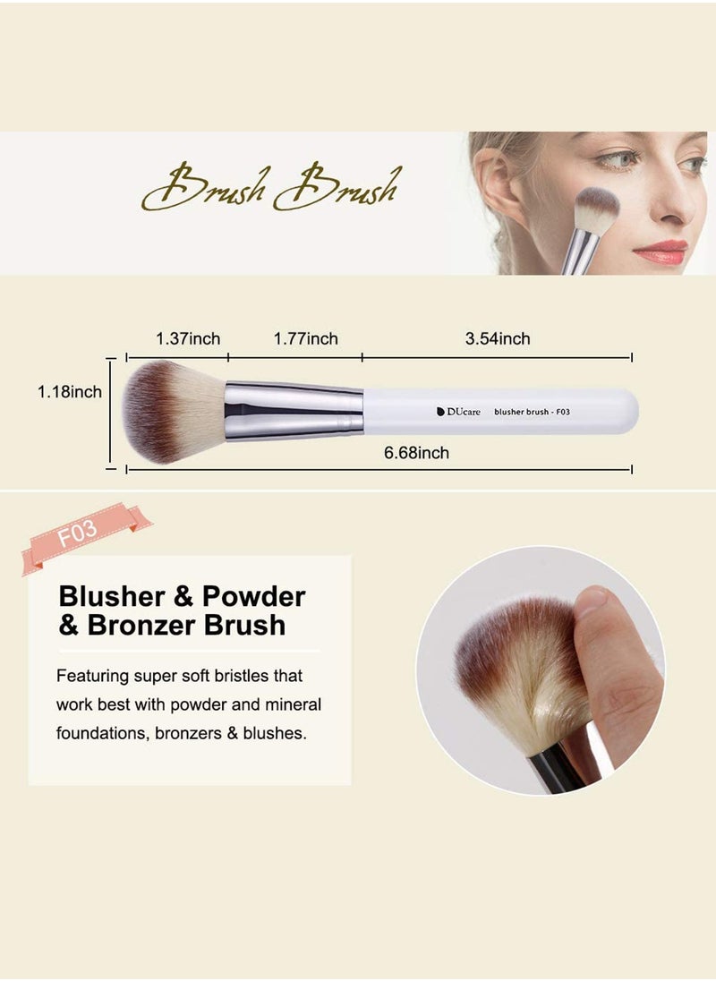 DUcare Makeup Kabuki Brushes 3Pcs Foundation Contour Brush and Concealer Brush Under Eye and Blusher Brush Face Blush Bronzer Travel Buffing Stippling Contour Liquid Blending Makeup Brush Set White  - Image 4