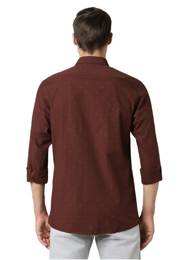 Peter England Peter England Men's Printed Slim Fit Casual Shirt Maroon  - Image 3