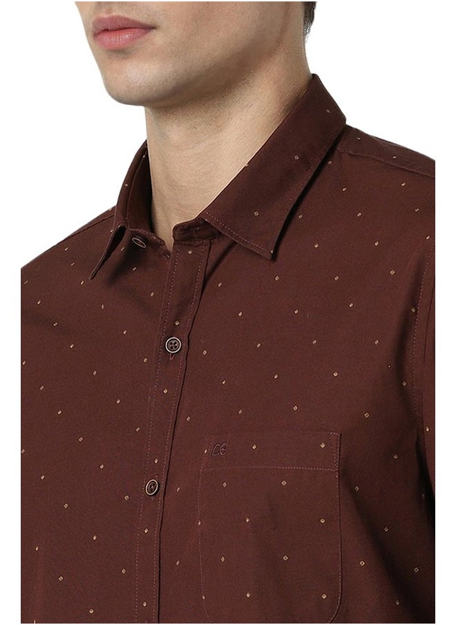 Peter England Peter England Men's Printed Slim Fit Casual Shirt Maroon  - Image 4