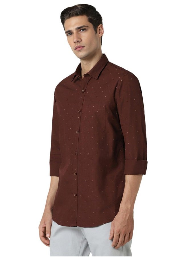 Peter England Peter England Men's Printed Slim Fit Casual Shirt Maroon  - Image 2