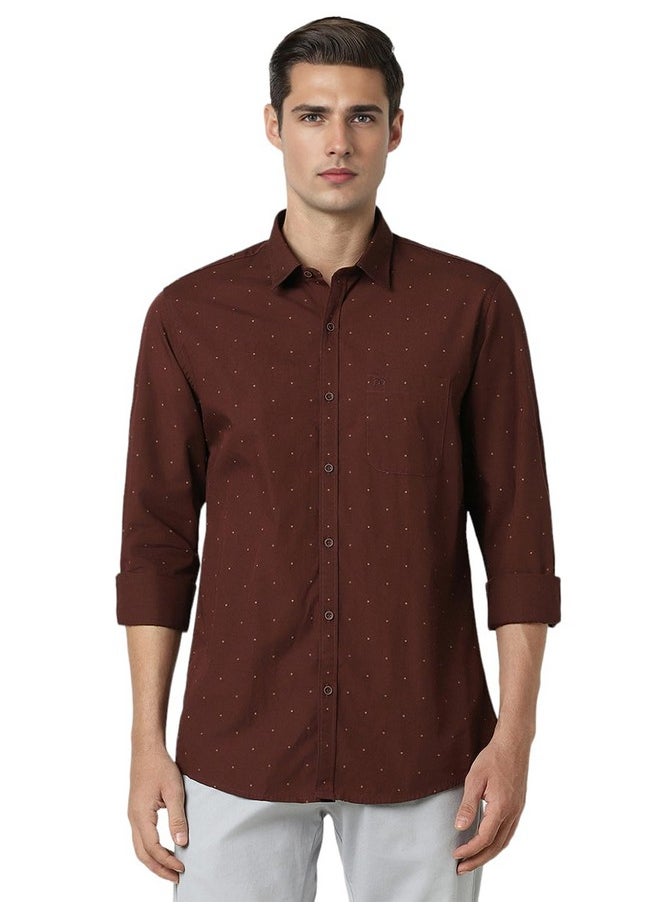 Peter England Peter England Men's Printed Slim Fit Casual Shirt Maroon  - Image 1