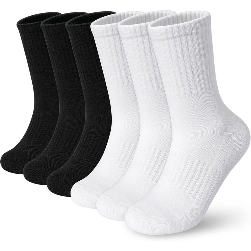 BOOPH Boys Girls Athletic Crew Socks Performance Cushioned Thick Cotton Socks for 5-14 Years 6 Pairs - Image 1