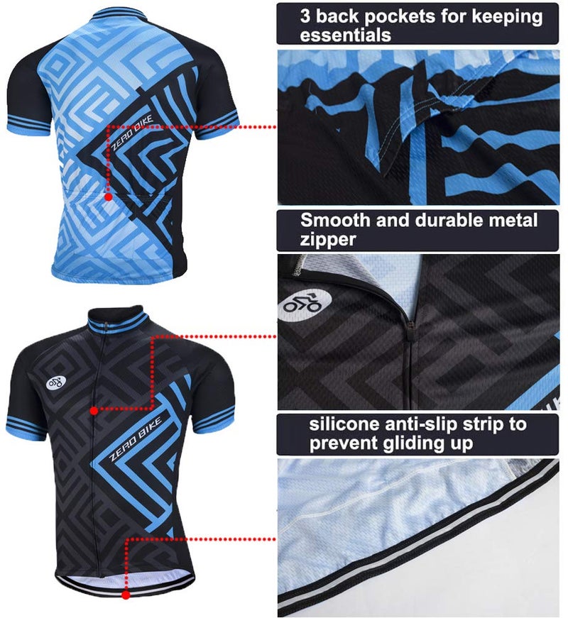 ZEROBIKE Men's Short Sleeve Breathable Cycling Jersey Set 3D Padded Bicycle Shorts Sportswear Suit Quick Dry (Type 4, L) - Image 4