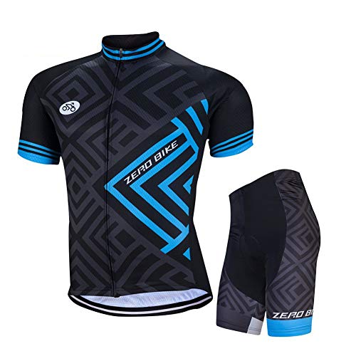 ZEROBIKE Men's Short Sleeve Breathable Cycling Jersey Set 3D Padded Bicycle Shorts Sportswear Suit Quick Dry (Type 4, L) - Image 1