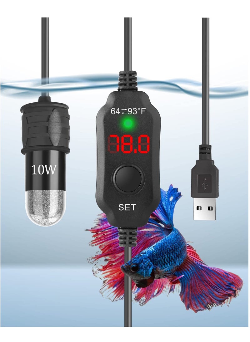 SYOSI Adjustable 10W Betta Heater, Small Submersible Fish Tank Heater with Digital Display Thermostat, USB Powered, for Aquariums up to 1 Gallon  - Image 1