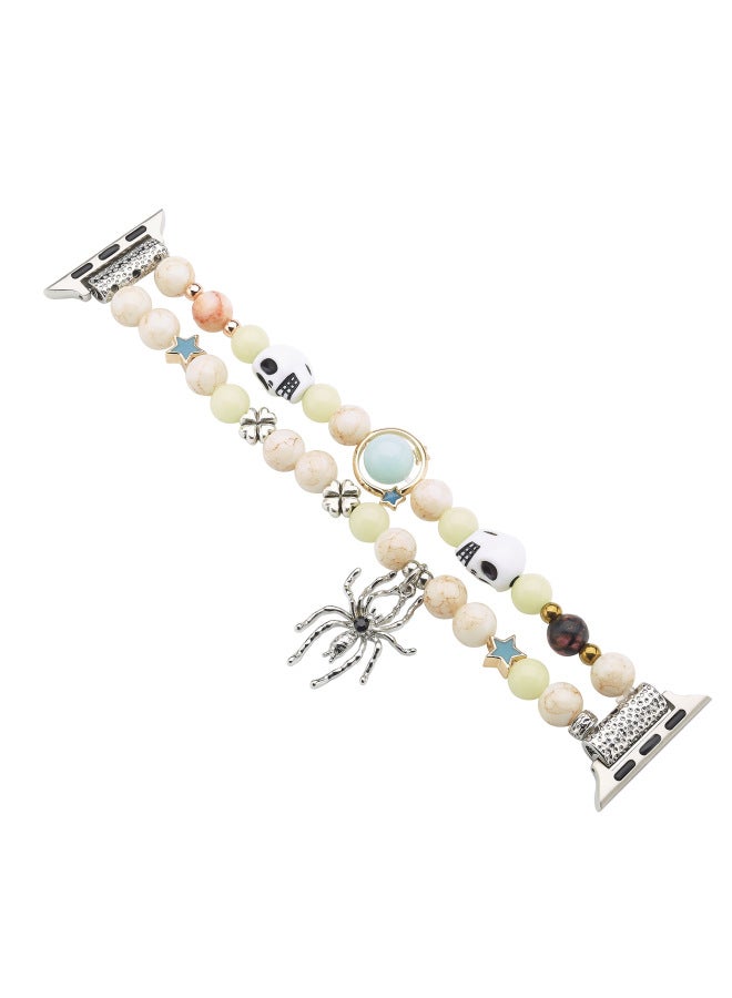 Loquat Luminous Chain Beaded Strap For Apple Watch789S10 Bracelet For Apple Skull Watch Strap-Color:46/44/45/49mm Green Silver - Image 3