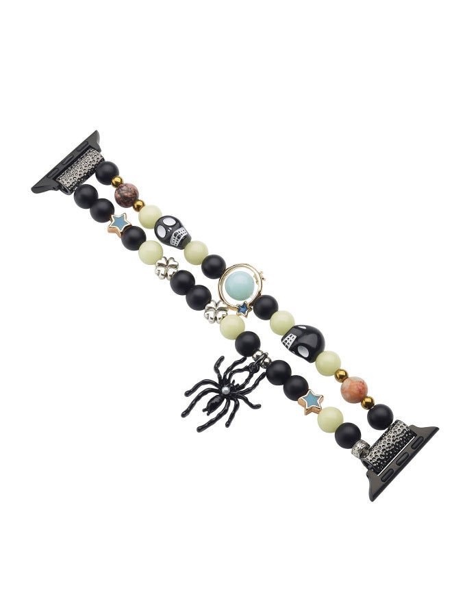 Loquat Luminous Chain Beaded Strap For Apple Watch789S10 Bracelet For Apple Skull Watch Strap-Color:46/44/45/49mm Green Silver - Image 4