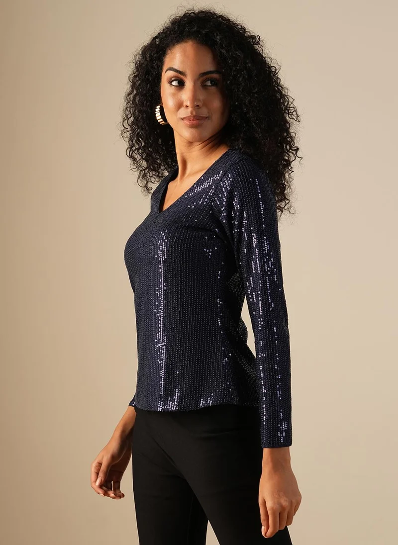 globus Globus Women V-Neck Sequinned Party Top
