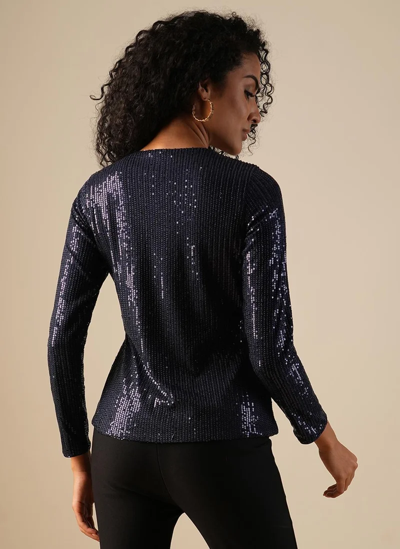 globus Globus Women V-Neck Sequinned Party Top