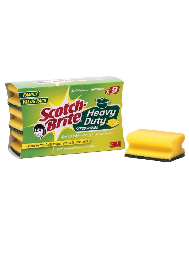 9-Piece Heavy Duty Classic Nail Saver Scrub Sponge Green and Yellow UU001656246