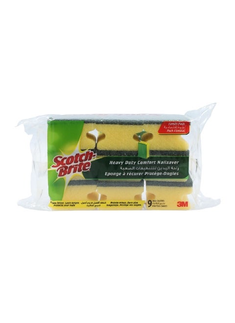 9-Piece Heavy Duty Classic Nail Saver Scrub Sponge Green and Yellow UU001656246