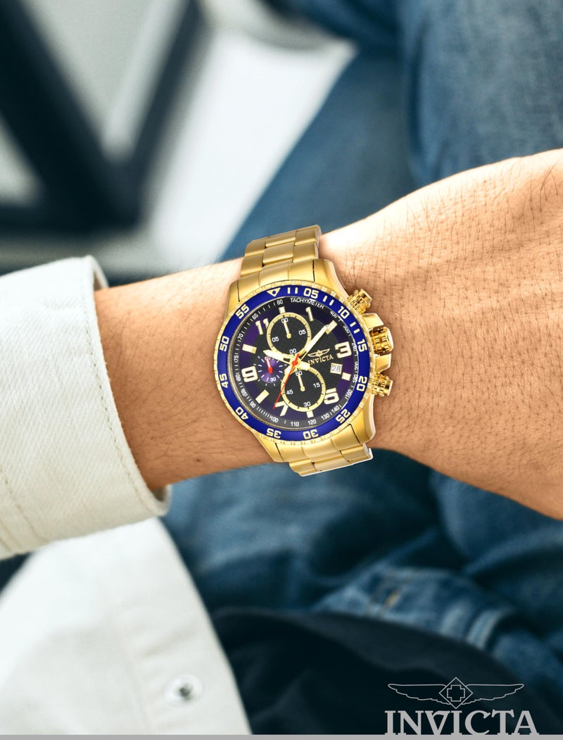 Invicta ساعة إنفيكتا للرجال 14878 كرونوغراف خاص بقرص مزخرف أزرق داكن مع طلاء أيون ذهبي من الفولاذ المقاوم للصدأ - Image 2