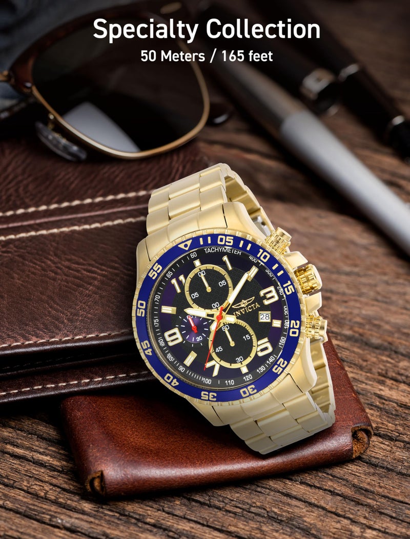 Invicta ساعة إنفيكتا للرجال 14878 كرونوغراف خاص بقرص مزخرف أزرق داكن مع طلاء أيون ذهبي من الفولاذ المقاوم للصدأ - Image 5