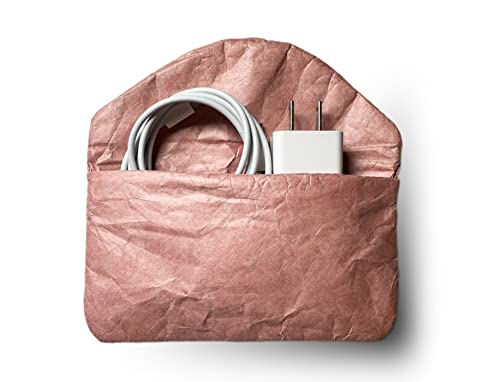 The Mujen Vintage/Retro Style Fiber Paper Electronic Organizer Case, Pouch Small Portable Accessories Bag Travel Accessories Pouch for Electronics Cord USB Storage Organizer Stickers Organizer (Pink) - Image 1