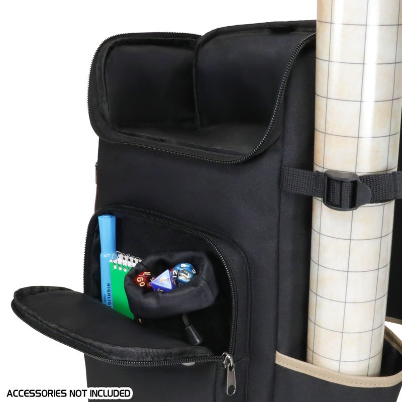 ENHANCE Designer Edition DnD Backpack - Stylish RPG Backpack for Dungeons and Dragons - Travel DnD Bag fits 4 Books and Binder with Miniature Storage, Map Holder, Comfortable Shoulder Straps (Black) - Image 5