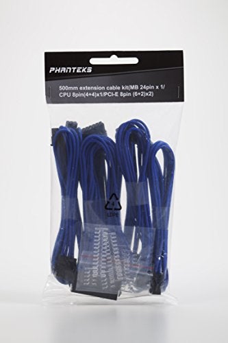 Phanteks 24 Pin/ 8pin (4+4) M/B, 8pin (6+2) PCI-E Extension Cable Kit 500mm Length, Blue (PH-CB-CMBO_BL) - Image 5