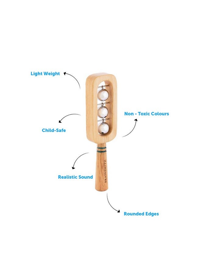BRAINSMITH Swoora Wooden Handbell Toy With Handle - Non-Toxic Musical Instrument Rattle For Baby And Kids (0-3 Years) - Hold And Shake Sound Toys, Toddler - Image 3