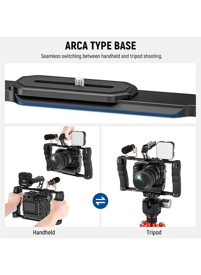 NEEWER Universal Camera Cage & Top Handle with 3/8" ARRI Locating Pins Kit, Video Rig Camera Stabilizer with Arca Type Base, Dual Handgrips, Compatible with SmallRig Accessories, CA016T - Image 5