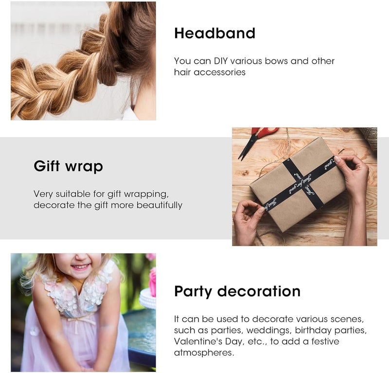 كلاراكو شريط ساتان من كلاركو، 1 سم × 45 متر، شريط ساتان لتزيين الزفاف، شريط مخصص لك فقط لحزمة هدايا DIY وتغليف الزهور (أسود) - Image 2