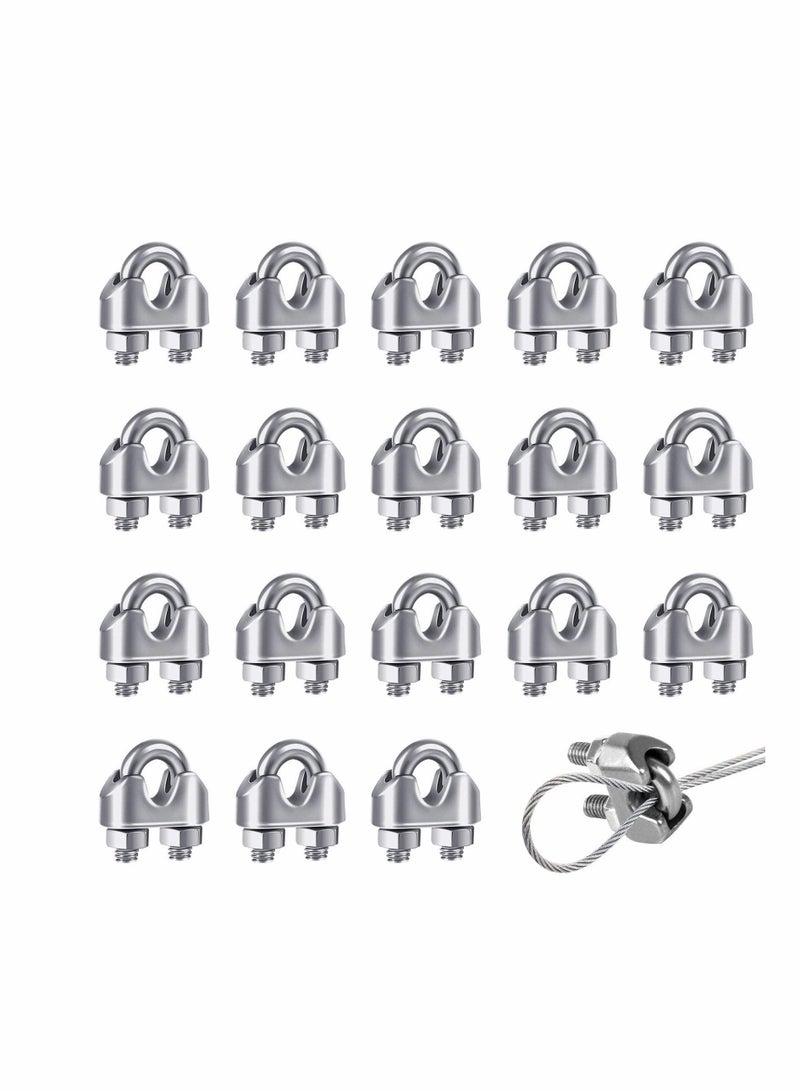 KASTWAVE Wire Rope Clip Cable Clamp, 18 Pcs M3 U Bolt Clamp Ø 3mm (1/8") Sturdy 304 Stainless Steel U Bolt Saddle Fastener for Wire Rope Cable Garden Industry Gym - Image 1