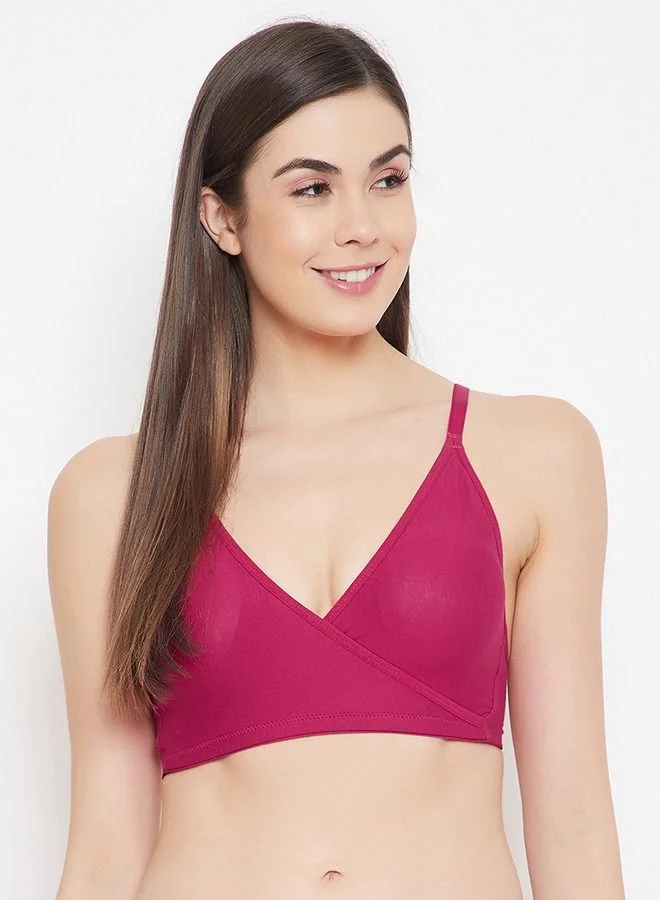 Clovia Clovia Non-Wired All-Day Wear Home Bra in Hot Pink with Removable Pads - Cotton