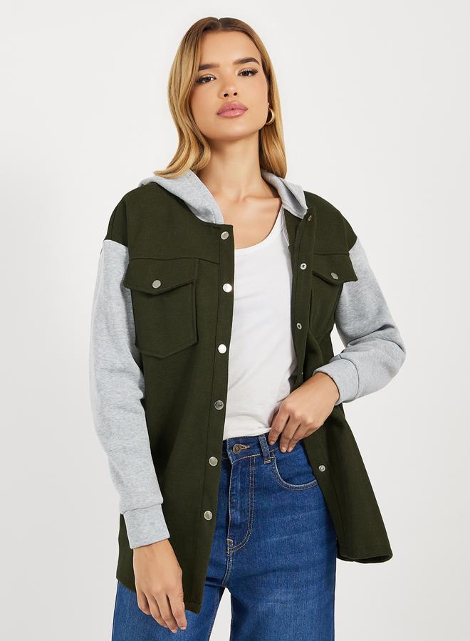 Styli Oversized Longline Color Block Shacket  - Image 1