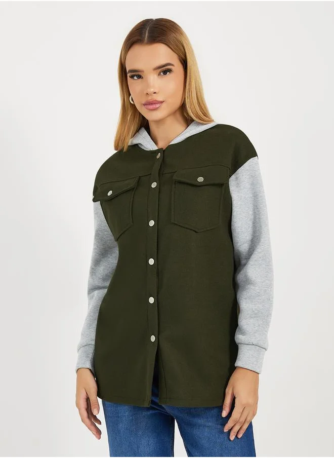 Styli Oversized Longline Color Block Shacket
