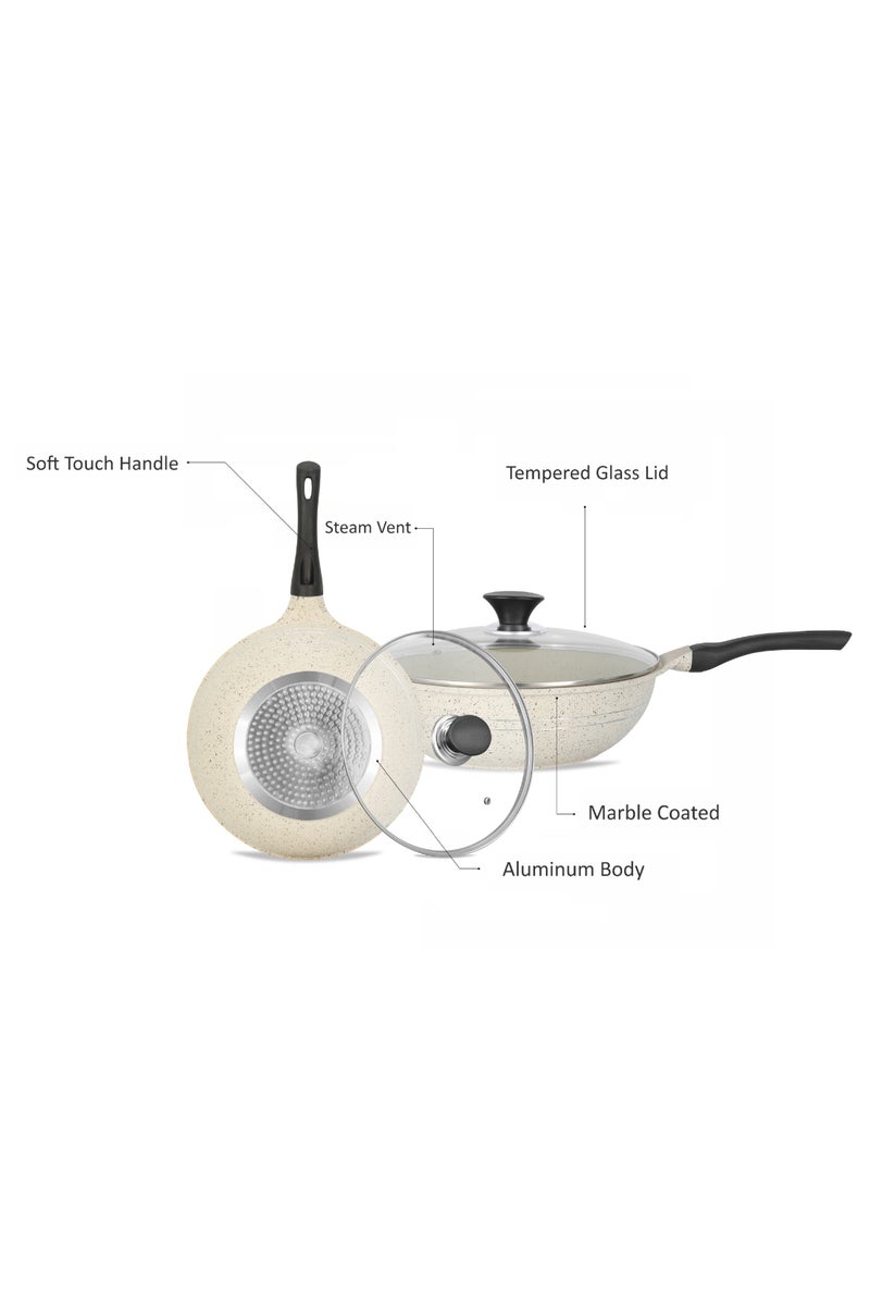 Sonex Eden 26cm Die-Cast Wok Pan with Marble Coating And Glass Lid - Image 4
