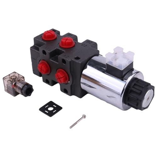 Czomoizc DV9008S Hydraulic Diverter Valve 24 GPM 12 VDC 3625 PSI Max Operating Pressure 6 Ports with 8 SAE 3416 Thread DIN 43650 Connector Compatible with Double or Single Acting Cylinders - Image 1