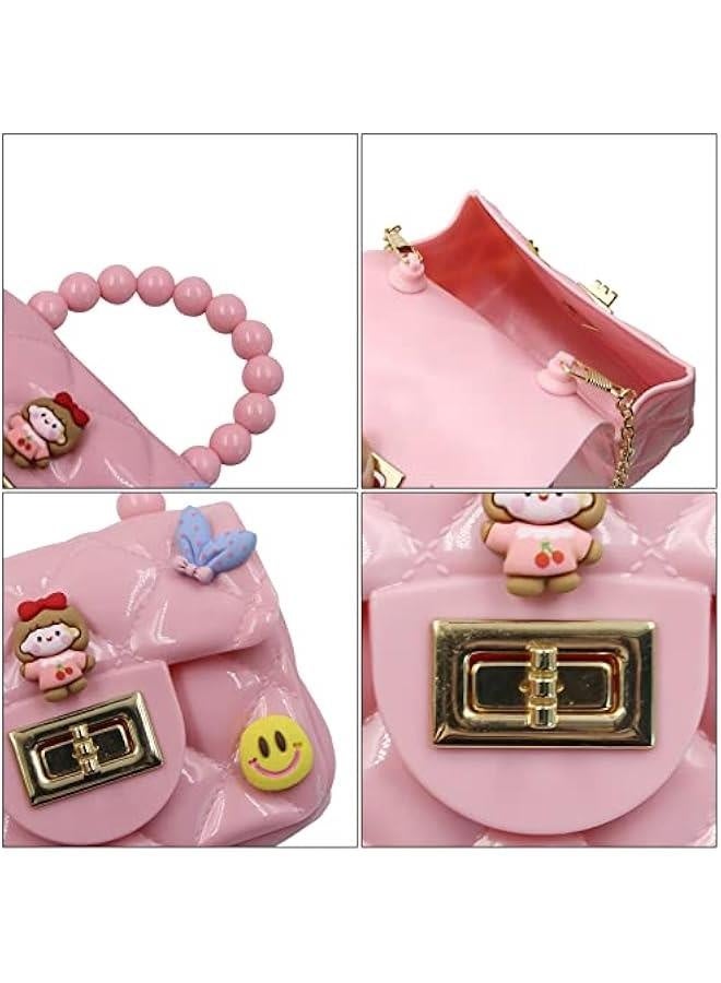 Jelly Bag PurseCute Princess Toddler Kids Beaded Handbag for Little Girls Mini Shoulder Crossbody Bag Chain Strap, Pink - Image 5