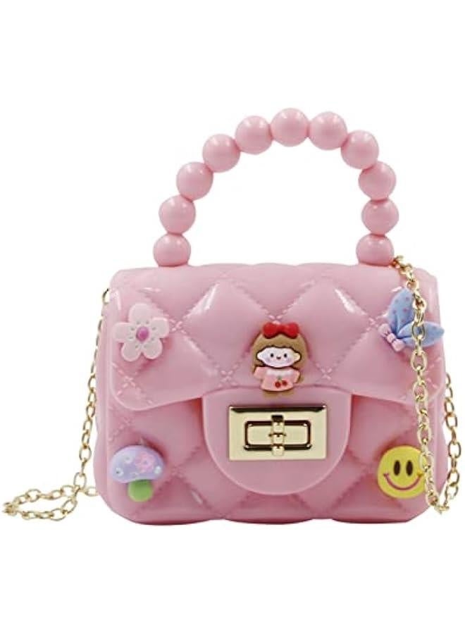 Jelly Bag PurseCute Princess Toddler Kids Beaded Handbag for Little Girls Mini Shoulder Crossbody Bag Chain Strap, Pink - Image 3