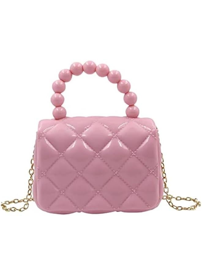 Jelly Bag PurseCute Princess Toddler Kids Beaded Handbag for Little Girls Mini Shoulder Crossbody Bag Chain Strap, Pink - Image 4