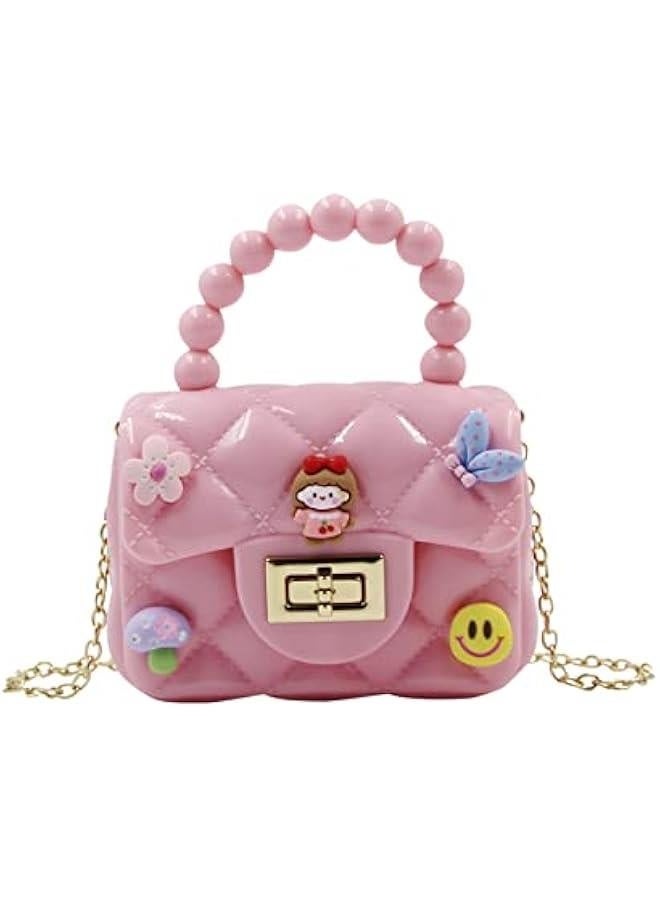 Jelly Bag PurseCute Princess Toddler Kids Beaded Handbag for Little Girls Mini Shoulder Crossbody Bag Chain Strap, Pink - Image 1