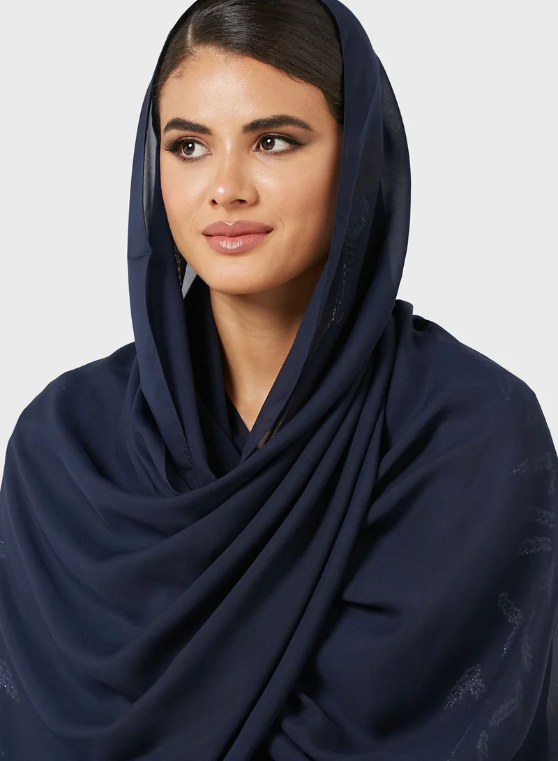 Khizana Embellished Coat Collar Detail Abaya With Sheila
