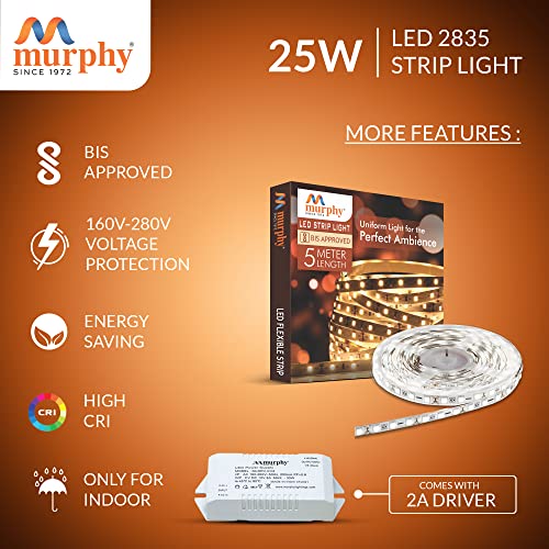 Murphy 25W LED Strip 2835 Cove Light 5 Metre (Cool White) with Driver, Pack of 5 - Image 3