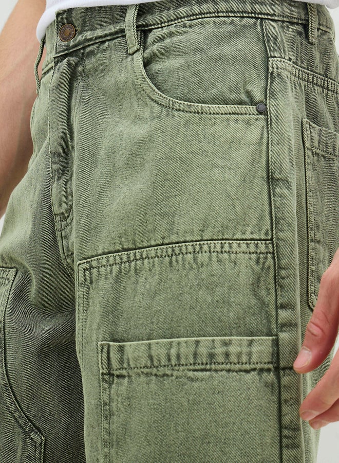 SASSAFRAS Men Green Washed Denim Relaxed Fit Carpenter Shorts - Image 4