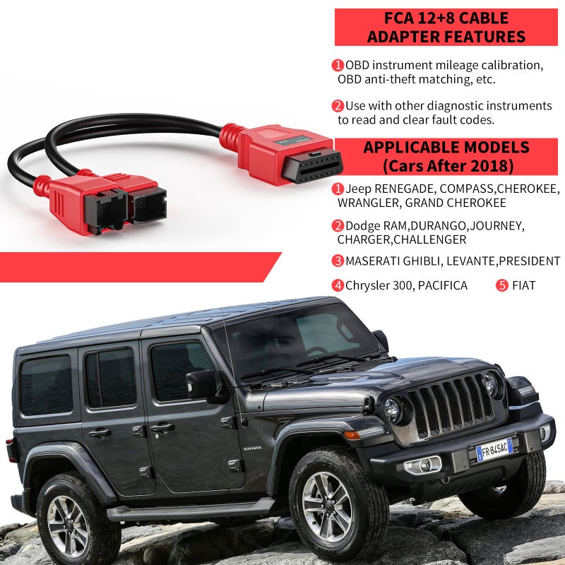 VXSCAN محول كابل VXSCAN FCA 12+8 لبرمجة كابل كرايسلر 12+8 ، كابل تجاوز أمان محول OBD2 من أوتيل لأوتيل ماكسي سيستم MS905 MS906 MS906BT MS906S MS908 MS908S برو - Image 3