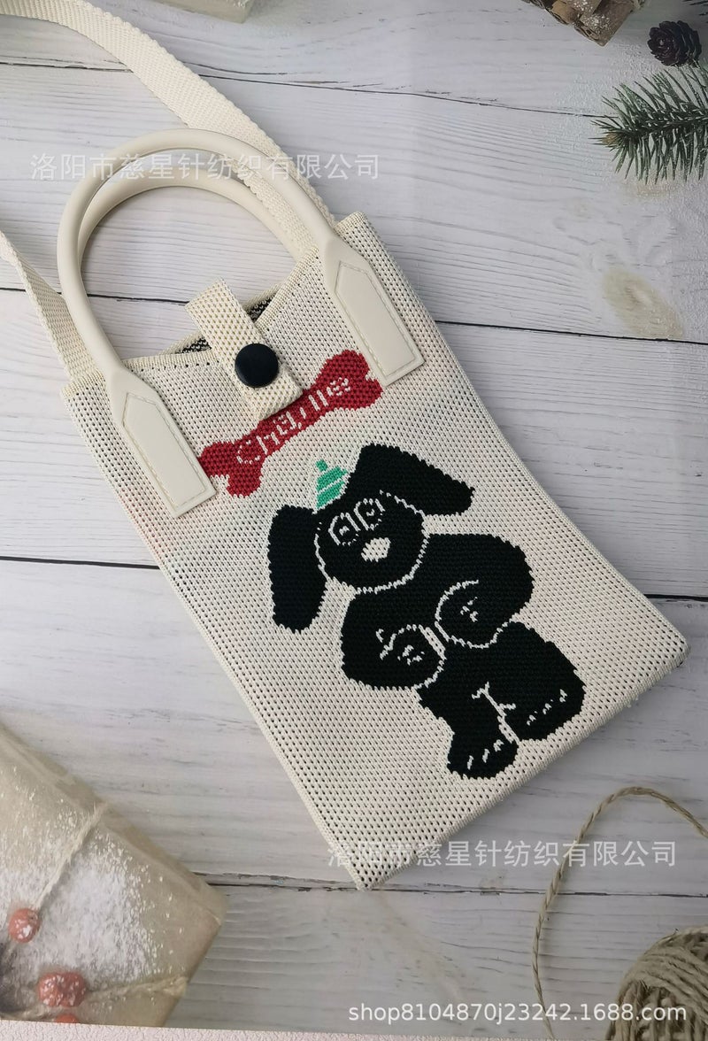 2025 Autumn New Style Girl'S Heart-Shaped Handbag For Carrying Mobile Phones, Knitted Crossbody Bag, Portable Textured Small Handbag - Image 1