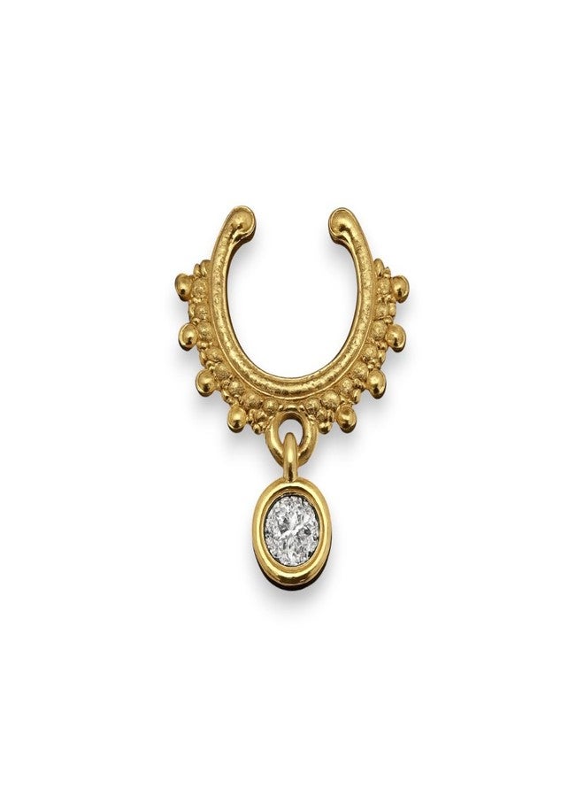 ACCESSHER Women's & Girls Traditional Gold-Tone Clip-On Non-Pierced Middle Nose Ring with White Stone Drop Adjustable Pressing Type Septum Nose Pin, Jewellery for Gift - Image 1