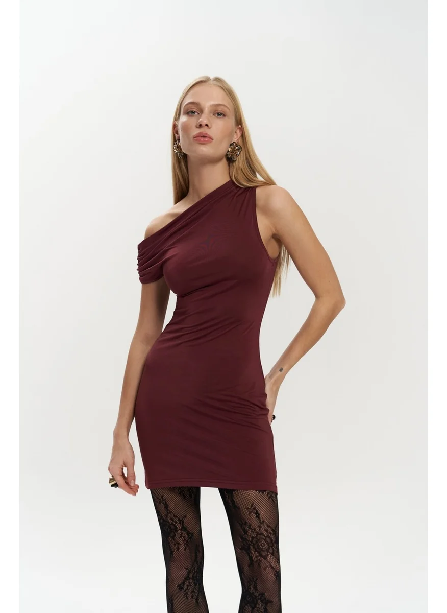 Mai Collection Sheer Burgundy Mini Dress