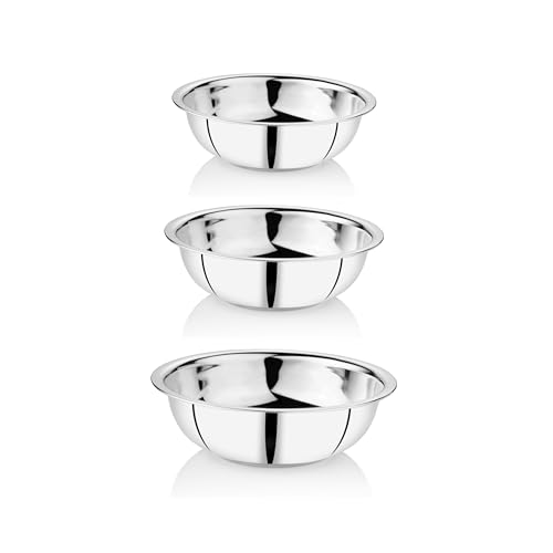 EMBASSY Stainless Steel Wonderful Mixing Bowl, Small Sizes 1-3, 1000/1500/2000 ml, 20.5/22.5/24.5 cms, Set of 3 - Image 1