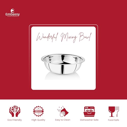 EMBASSY Stainless Steel Wonderful Mixing Bowl, Small Sizes 1-3, 1000/1500/2000 ml, 20.5/22.5/24.5 cms, Set of 3 - Image 2