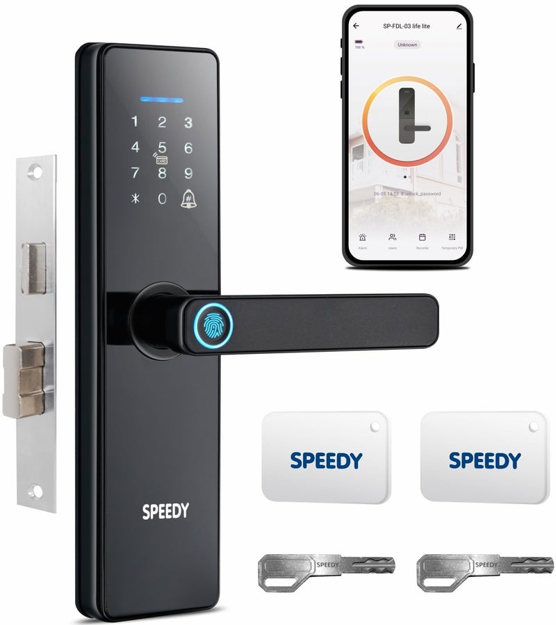Speedy Wi-Fi Smart Door Lock for Main Door, 6 Way Access (Biometric, OTP Unlock, Password, RFID, Mobile App, 2 Emergency Keys), Fits 30–60 mm Doors, Free Installation, 2 Year Warranty - Image 1