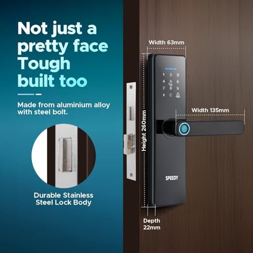 Speedy Wi-Fi Smart Door Lock for Main Door, 6 Way Access (Biometric, OTP Unlock, Password, RFID, Mobile App, 2 Emergency Keys), Fits 30–60 mm Doors, Free Installation, 2 Year Warranty - Image 5