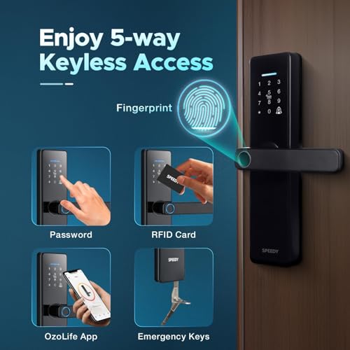 Speedy Wi-Fi Smart Door Lock for Main Door, 6 Way Access (Biometric, OTP Unlock, Password, RFID, Mobile App, 2 Emergency Keys), Fits 30–60 mm Doors, Free Installation, 2 Year Warranty - Image 2