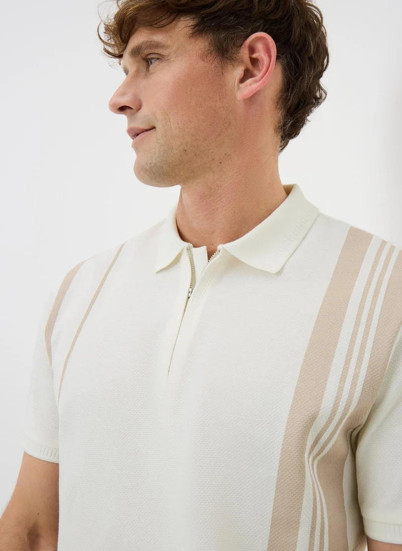 Matalan Ecru Smart Bubble Zip Polo Shirt